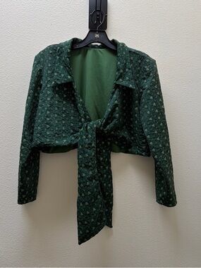 Alpine Butterfly Swim Collared 3/4 Sleeve Dark Green Eyelet Top 2X